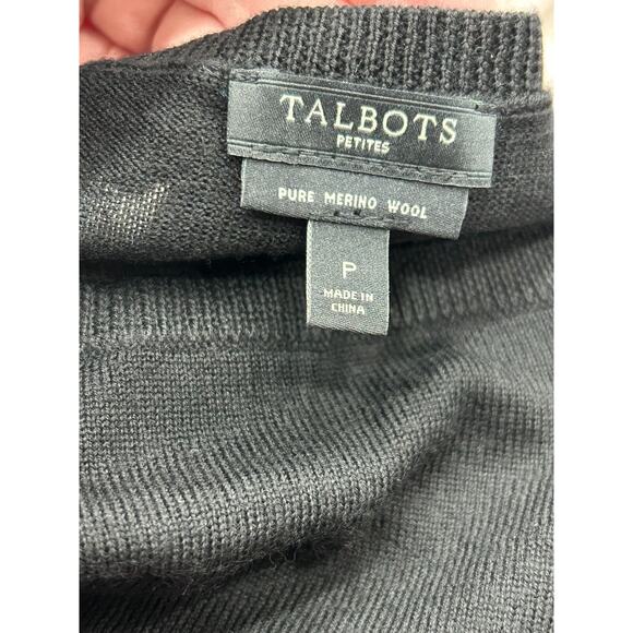 Talbots Womens Black Sparkly Buttons Pure Merino Wool Long Sleeve Sweater Size P - Picture 5 of 9